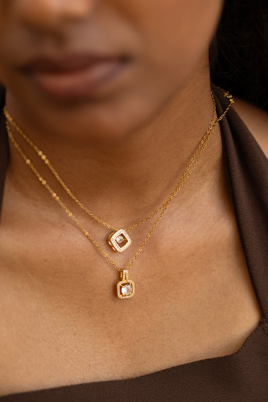Squared Solitaire Pendant Necklace
