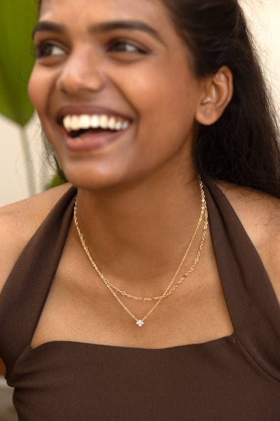 Studded Clover Double Layer Necklace