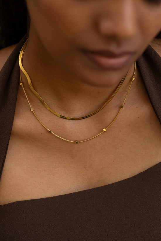 Snake Chain And Square Ball Chain Double Layer Necklace