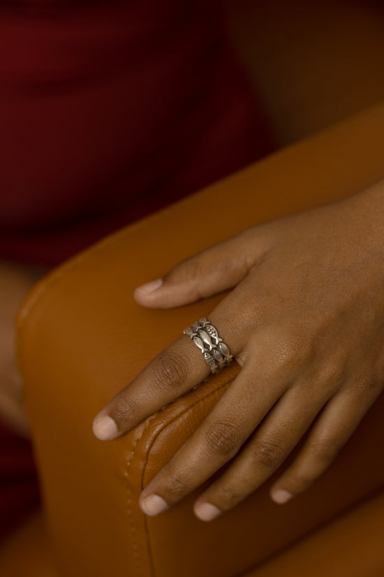 Rows of Fish Silver Tone Ring