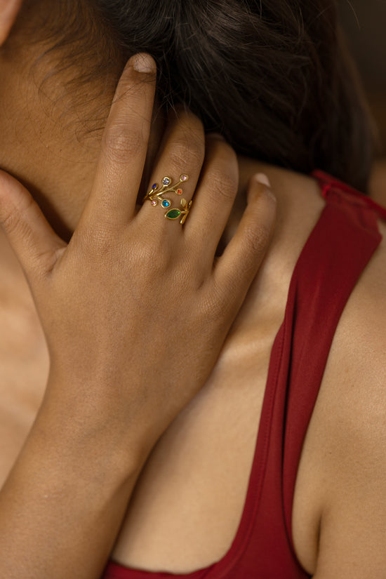 Multicolored Stone Leaf Ring