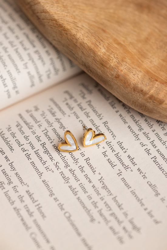Slanted Heart White Enamel Heart Earring