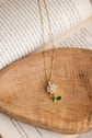 White Flower and Green Leaved Pendant Necklace