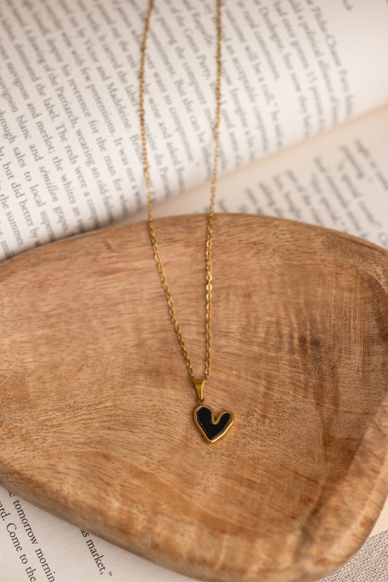 Melting Heart Black Enamel Necklace