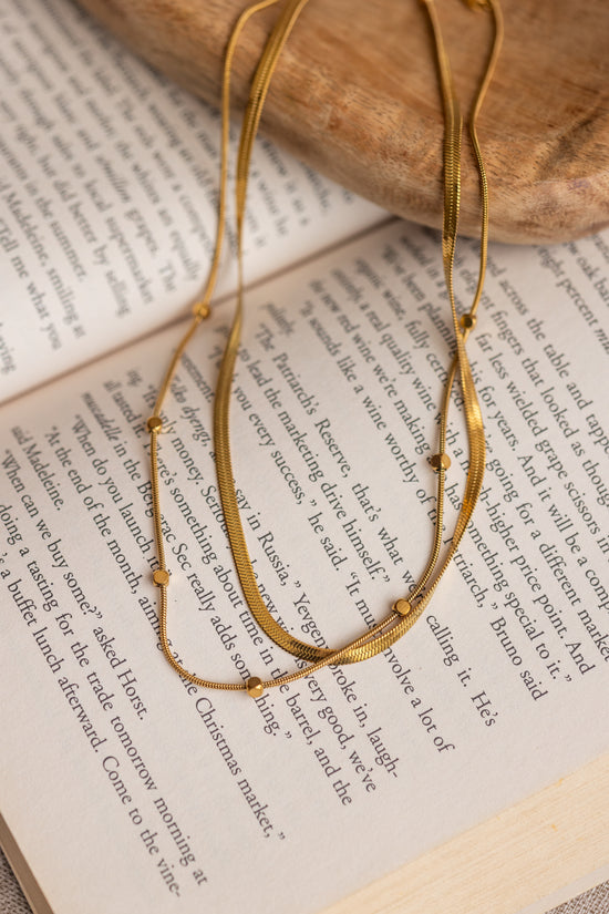 Snake and Square Ball Double Lay Necklace
