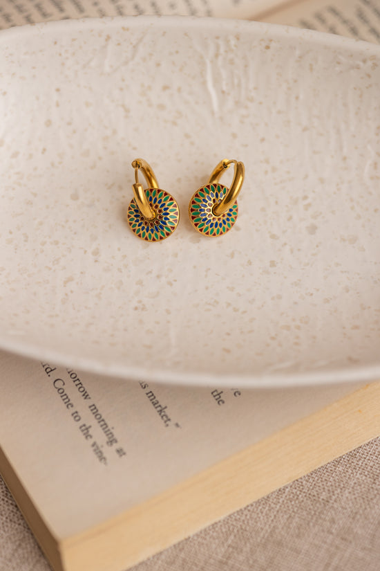 Peacock Color Disc Hoop Earring