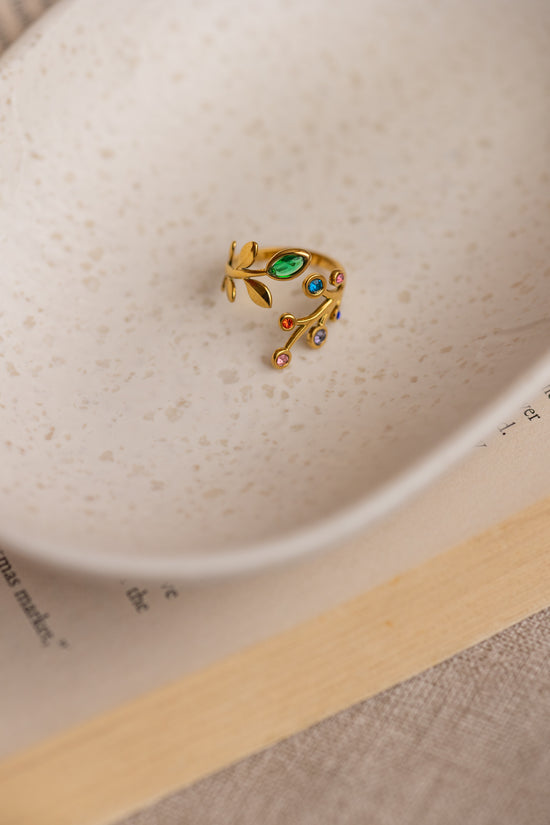 Multicolored Stone Leaf Ring
