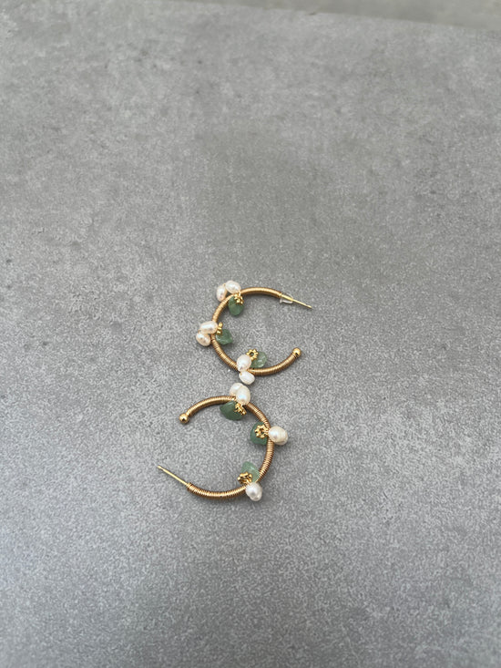 Green Wired Pearl Hoop Earring