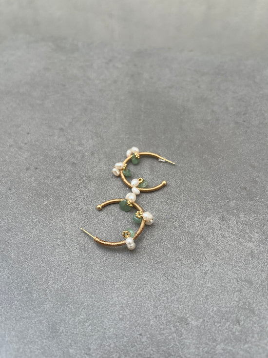 Green Wired Pearl Hoop Earring