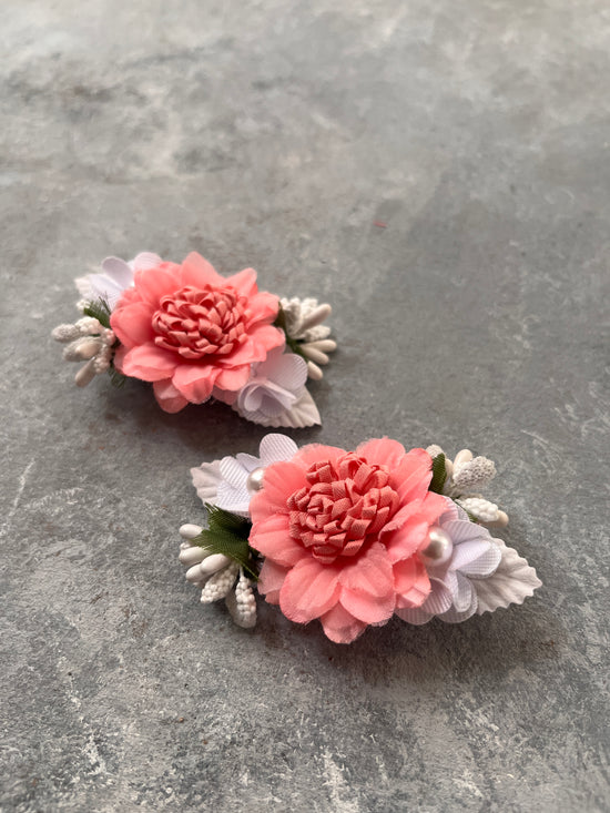 Peach and white Flower Hairclips