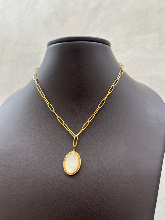 Oval White Enamel Pendant Necklace