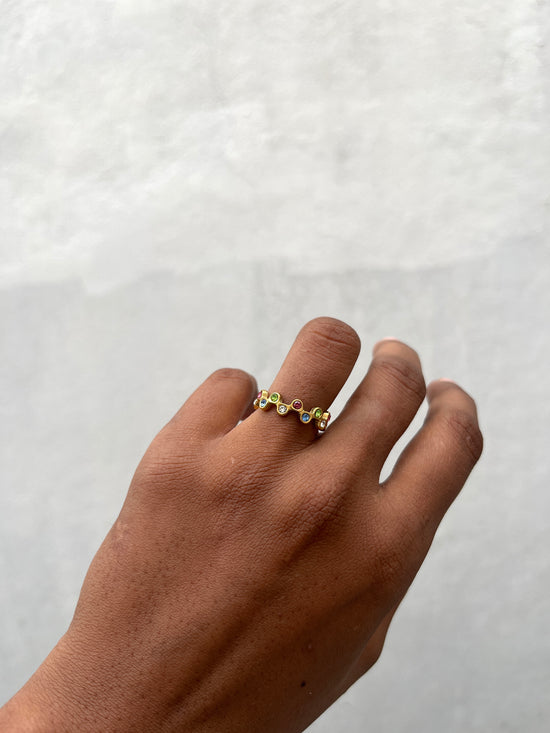 Multicolour stone Zig Zag Finger Ring