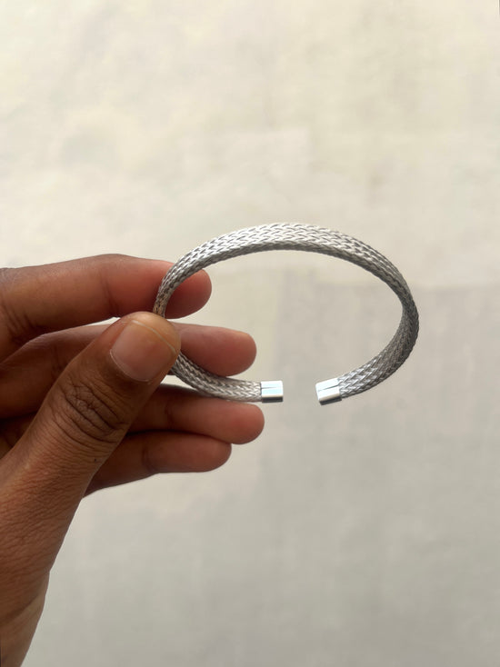 Braided Open Cuff  Bracelet - Silver