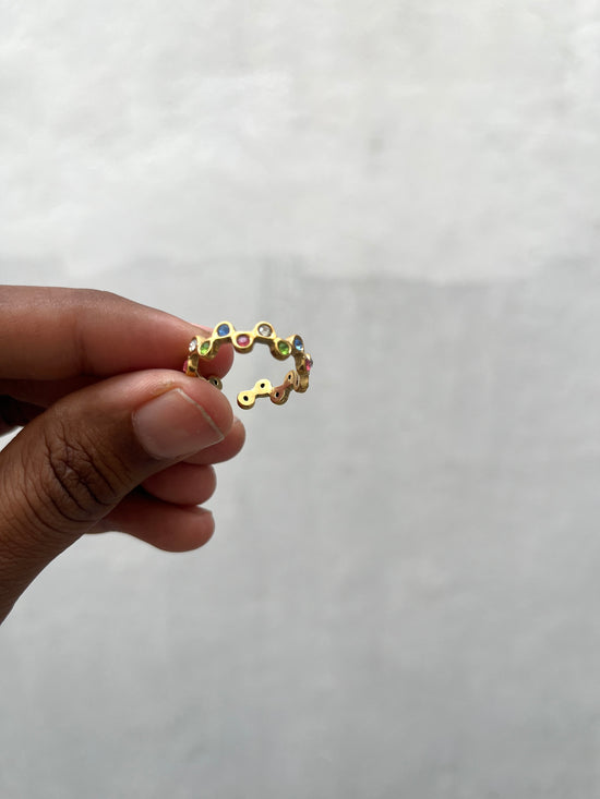 Multicolour stone Zig Zag Finger Ring