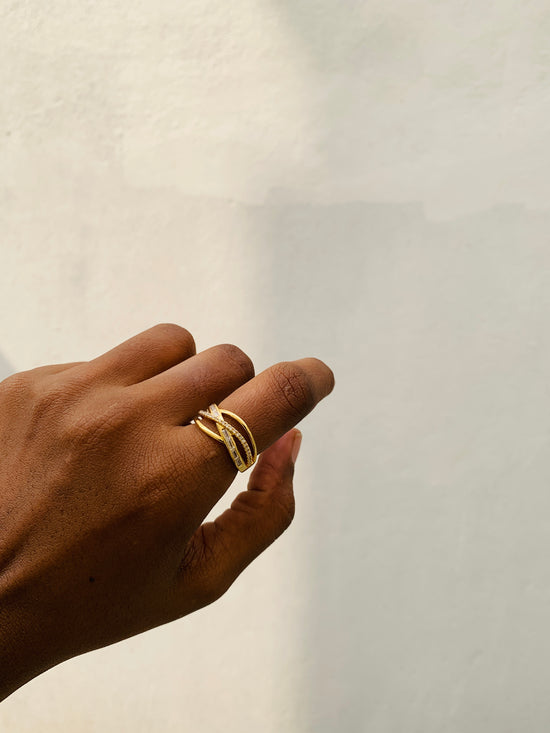 Multi cross wired Zircon studded Ring