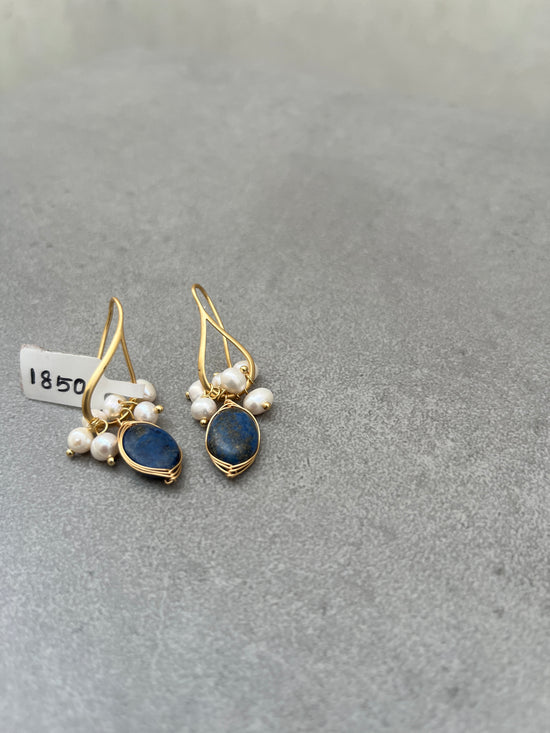 Pearl and Lapis Hook Earring