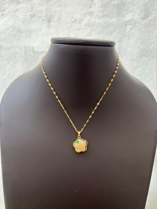 Blossom Flower with Green Stone Necklace