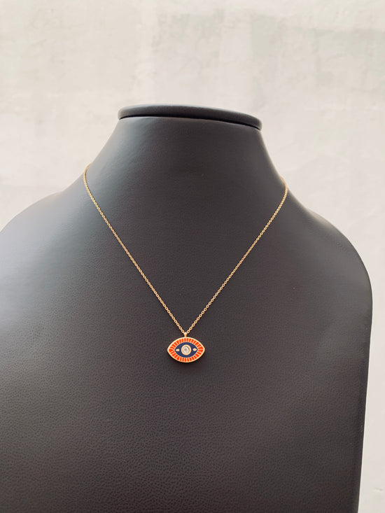 Striped Red Evil Eye pendant and Necklace