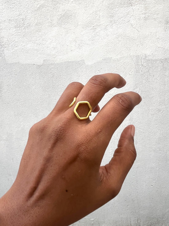 Double Hexagon  Finger Ring - Gold