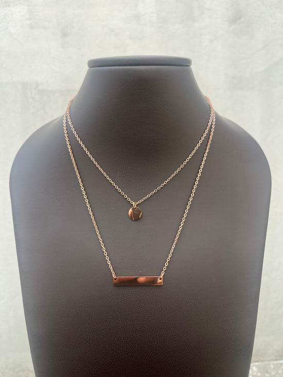 Rosegold circle and Bar double layer necklace