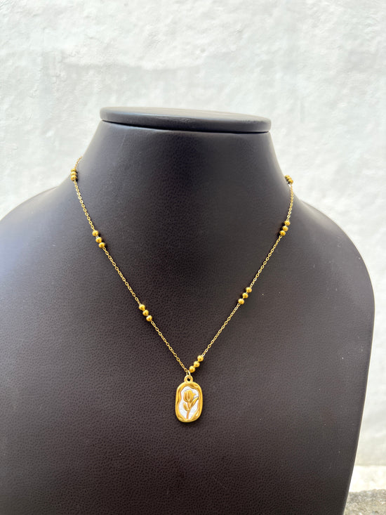 Full Rose in White Enamel Necklace