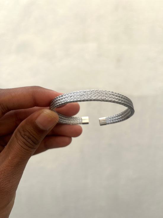 Braided Open Cuff  Bracelet - Silver