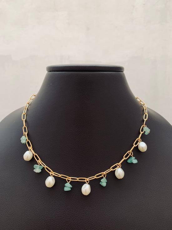 Pearl and Aqua stone Necklace