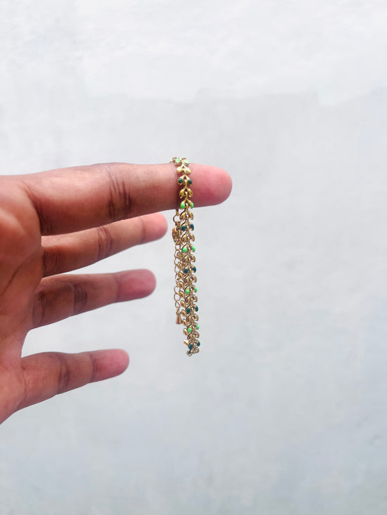 Green And Blue Leaf Enamel Bracelet