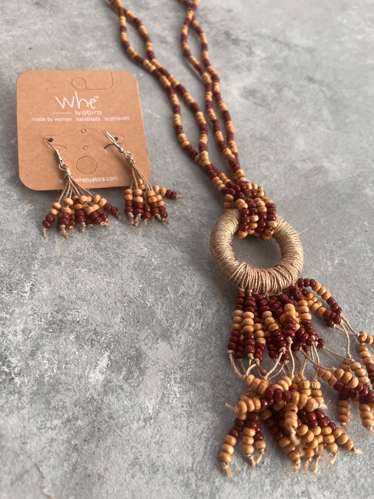 Brown Upcycled chunky wood in a loop=