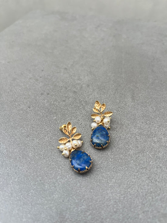 Lapis and Pearl Flower Earring