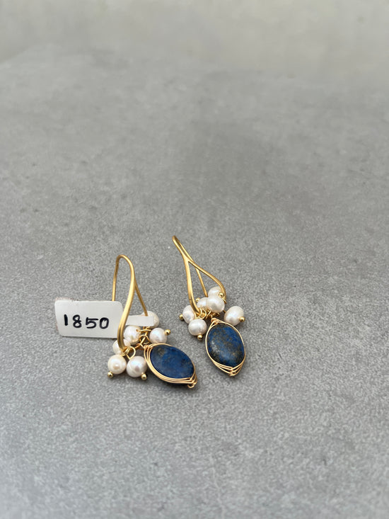 Pearl and Lapis Hook Earring