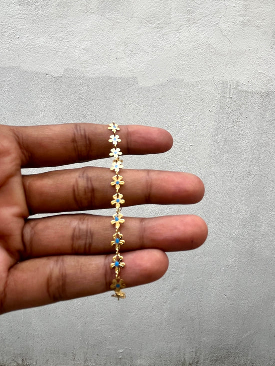 Flower and Blue Bead Bracelet