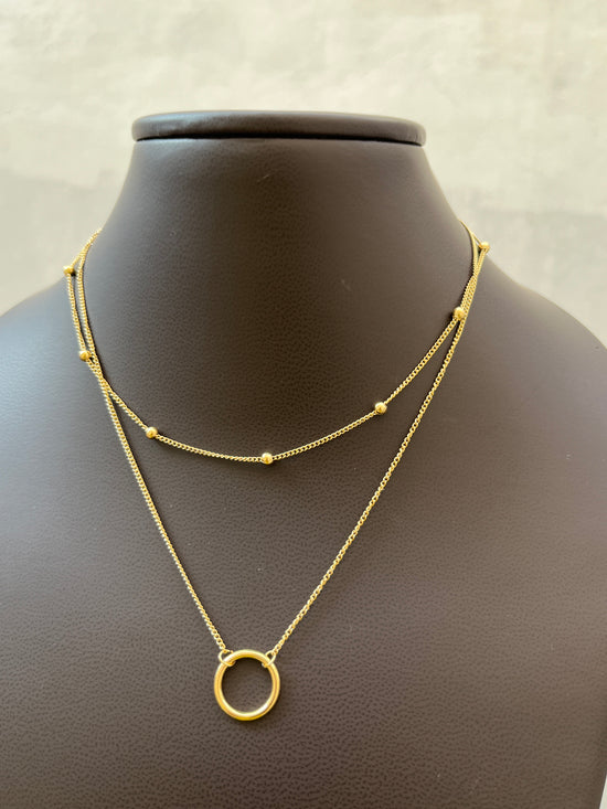Hollow circle and ball chain layered  Necklace
