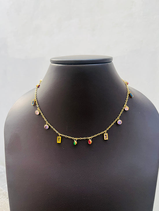Multicolour  stone drop necklace
