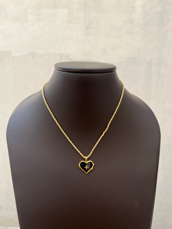Black enamel heart  pendant and  Necklace
