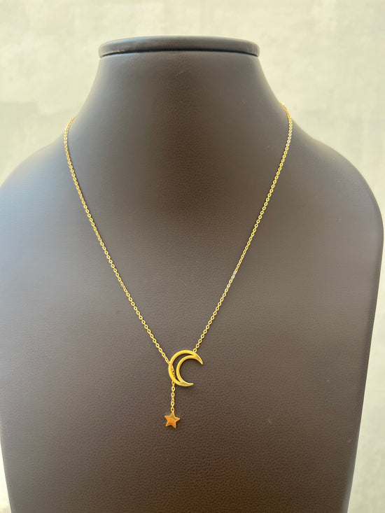 Hollow crescent and star Necklace