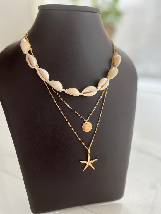 Shell and starfish layered necklace