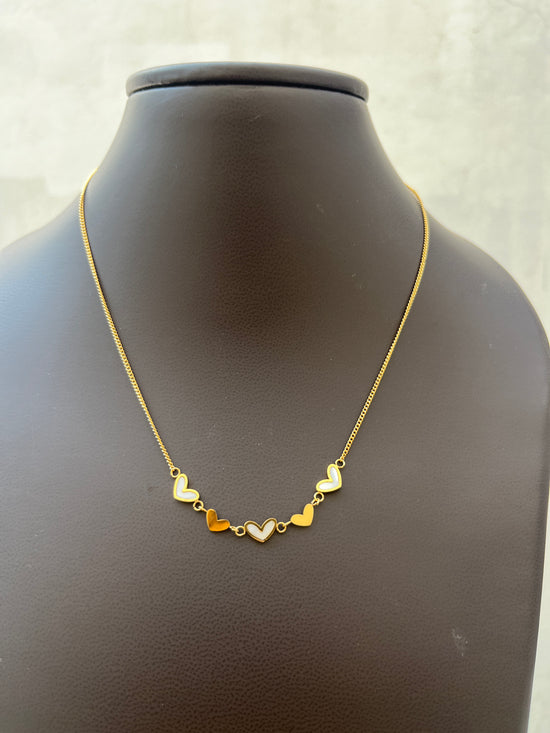 Enamel and Gold Hearts   pendant and  Necklace