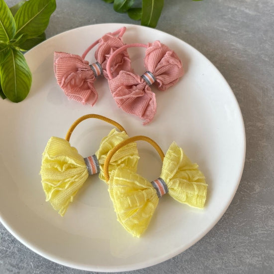 Yellow/Pink Butterfly Hair Rubberband Set