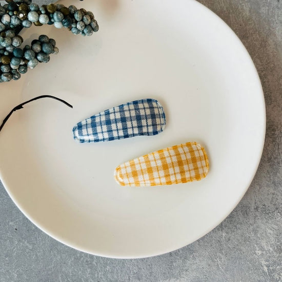 Checked Yellow and Blue Hair Clip Set