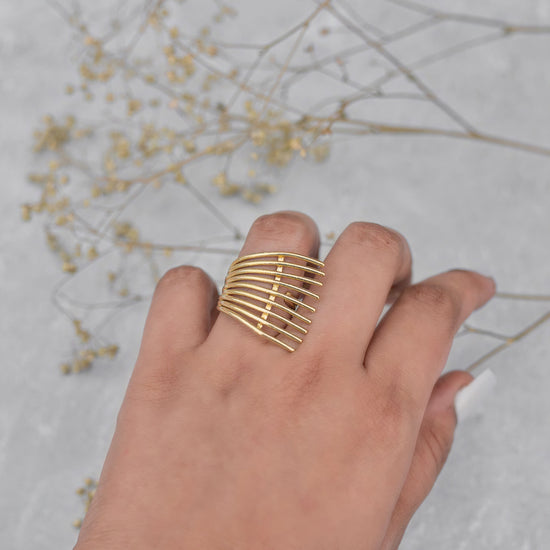 Leaf Rake Finge ring- Brass Gold