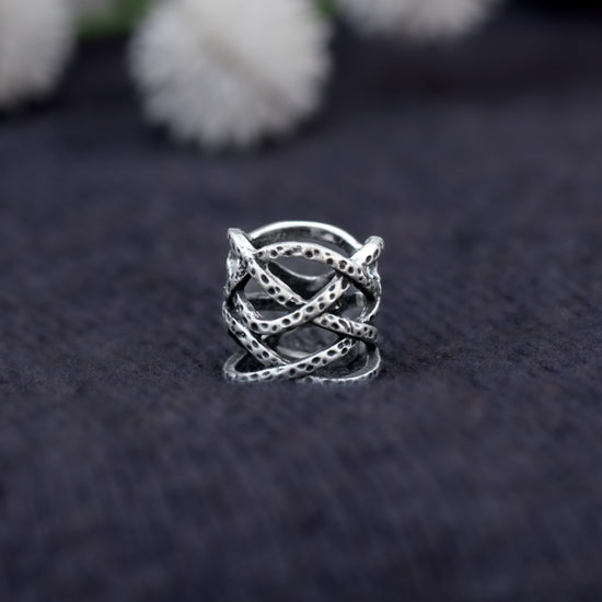 Criss Cross Embedded Ring- Silver