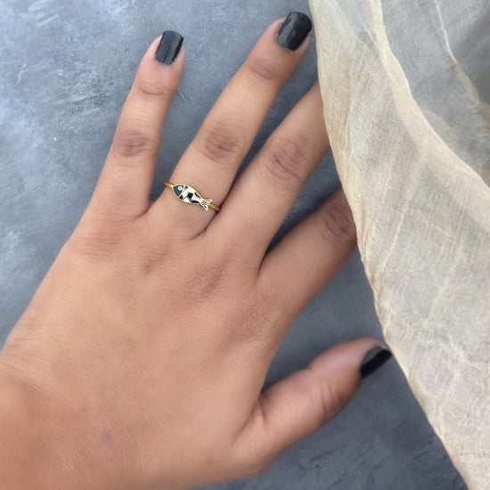 Black Fish Enamel Ring