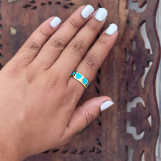 Blue Heart Enamel Ring