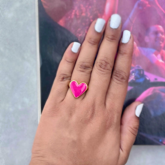 Pink Heart Enamel Ring