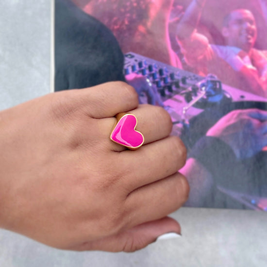 Pink Heart Enamel Ring