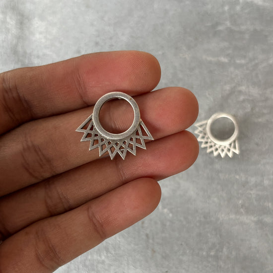 Circle With Inverted Triangles Earrings Silver Tone