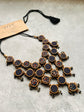 Dark grey Upcycled layered wood and Fabric Necklace