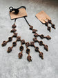 Black layered up cycled  wood and fabric Necklace and Earring set