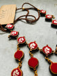 Red Upcycled layered wood and Fabric Necklace
